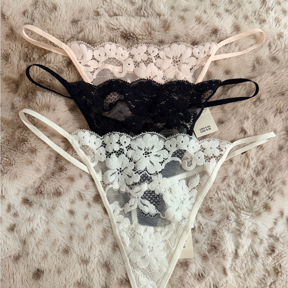 Erie Lace Thong Set in Black, White,pink